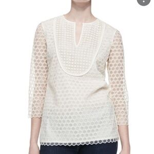 Tory‎ Burch Tali-3/4-Sleeve Combo Honeycomb Top Lace crochet blouse Top size XS